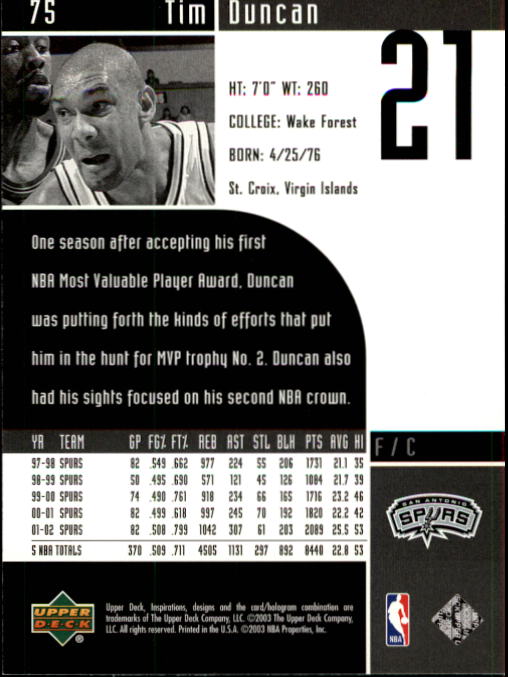 2002/2003 Inspirations (Upper Deck) Basketball - Picture 151 of 225