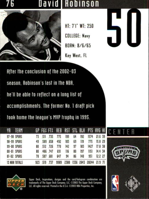 2002/2003 Inspirations (Upper Deck) Basketball - Picture 153 of 225