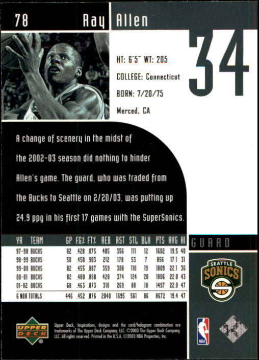 2002/2003 Inspirations (Upper Deck) Basketball - Picture 157 of 225