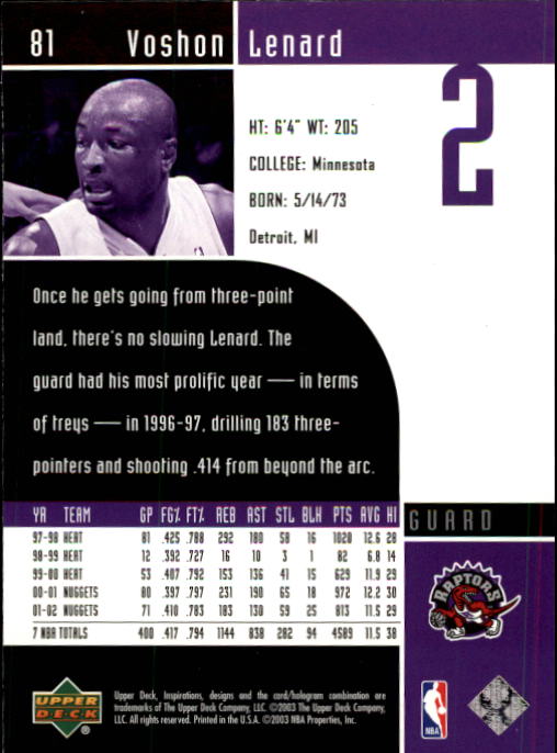 2002/2003 Inspirations (Upper Deck) Basketball - Picture 163 of 225