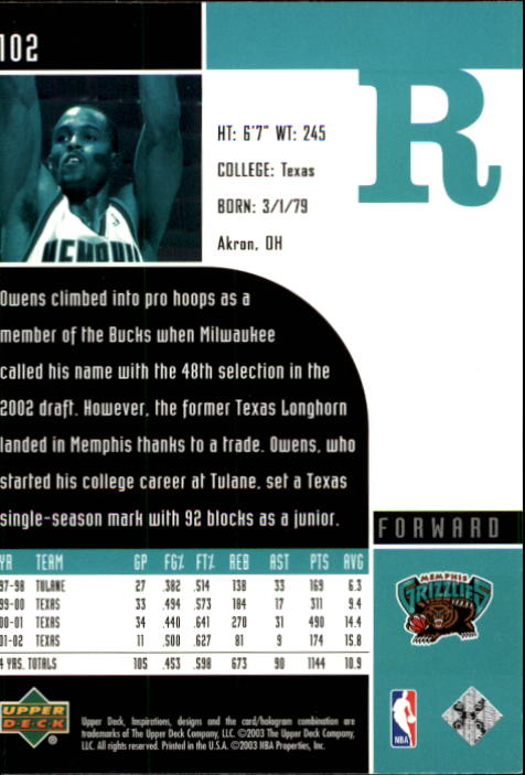 2002/2003 Inspirations (Upper Deck) Basketball - Picture 203 of 225