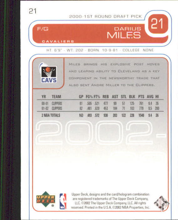 2002/2003 Upper Deck Basketball Part 1 Main Set Cards #1 to #260 - Picture 43 of 499