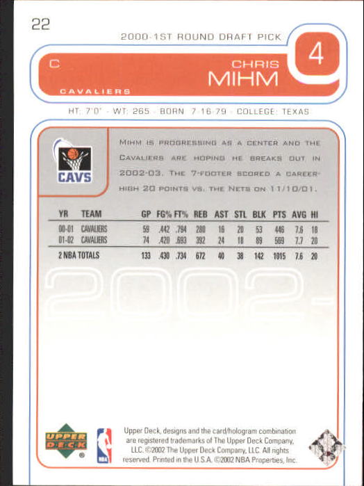 2002/2003 Upper Deck Basketball Part 1 Main Set Cards #1 to #260 - Picture 45 of 499