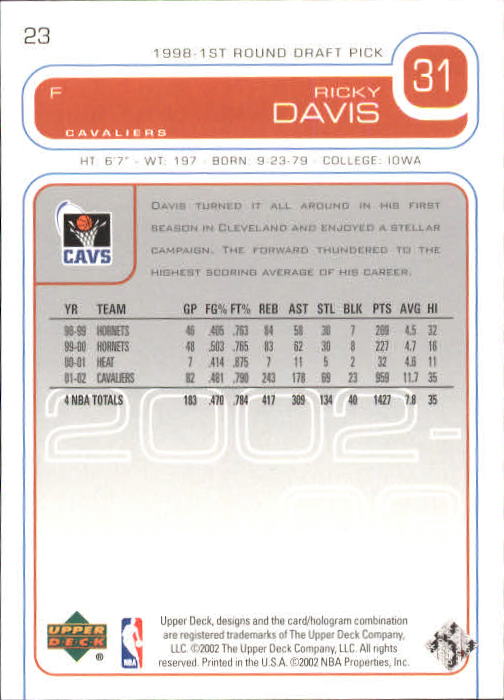 2002/2003 Upper Deck Basketball Part 1 Main Set Cards #1 to #260 - Picture 47 of 499