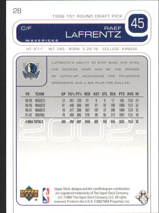 2002/2003 Upper Deck Basketball Part 1 Main Set Cards #1 to #260 - Picture 57 of 499