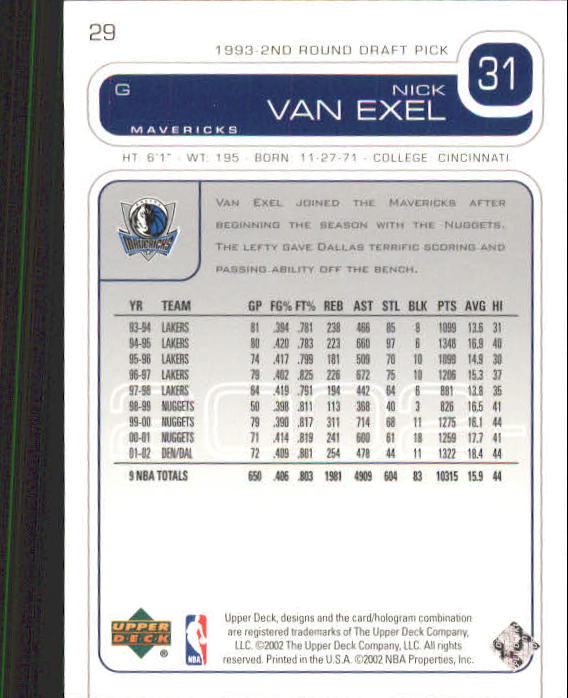 2002/2003 Upper Deck Basketball Part 1 Main Set Cards #1 to #260 - Picture 59 of 499