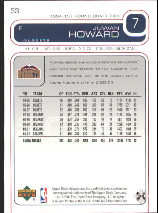 2002/2003 Upper Deck Basketball Part 1 Main Set Cards #1 to #260 - Picture 67 of 499