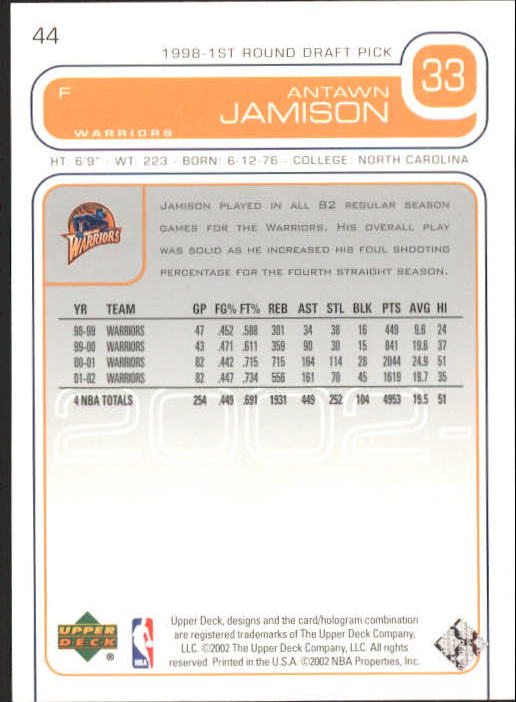 2002/2003 Upper Deck Basketball Part 1 Main Set Cards #1 to #260 - Picture 89 of 499