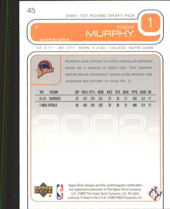 2002/2003 Upper Deck Basketball Part 1 Main Set Cards #1 to #260 - Picture 91 of 499