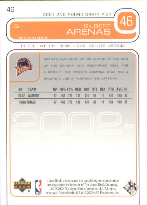 2002/2003 Upper Deck Basketball Part 1 Main Set Cards #1 to #260 - Picture 93 of 499