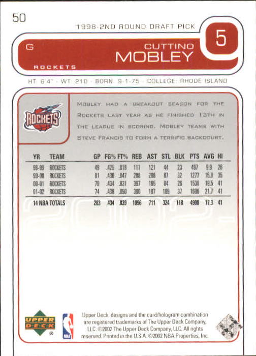 2002/2003 Upper Deck Basketball Part 1 Main Set Cards #1 to #260 - Picture 101 of 499