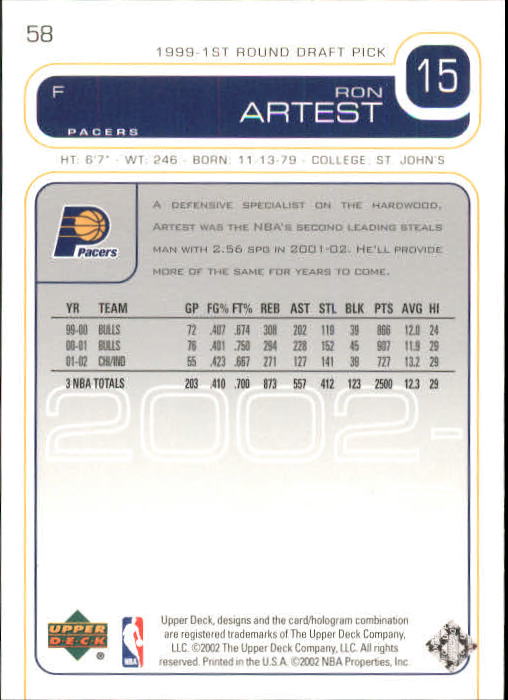2002/2003 Upper Deck Basketball Part 1 Main Set Cards #1 to #260 - Picture 117 of 499