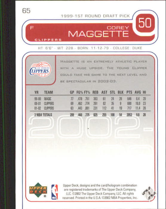 2002/2003 Upper Deck Basketball Part 1 Main Set Cards #1 to #260 - Picture 131 of 499