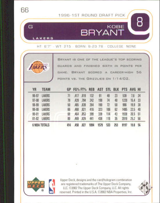 2002/2003 Upper Deck Basketball Part 1 Main Set Cards #1 to #260 - Picture 133 of 499