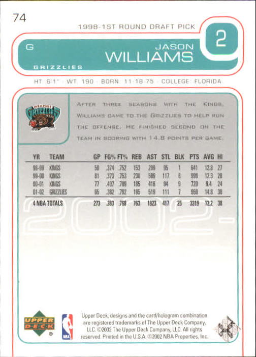 2002/2003 Upper Deck Basketball Part 1 Main Set Cards #1 to #260 - Picture 149 of 499