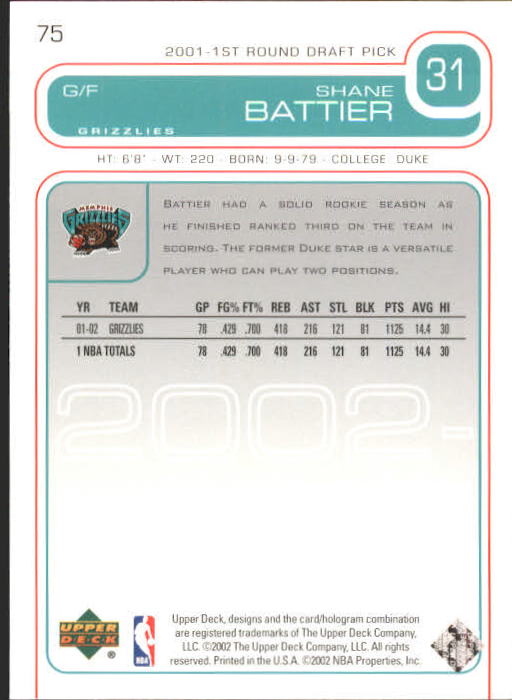 2002/2003 Upper Deck Basketball Part 1 Main Set Cards #1 to #260 - Picture 151 of 499