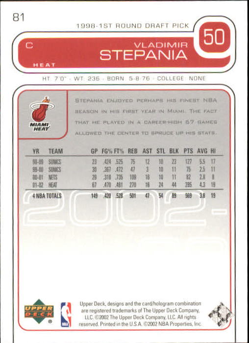 2002/2003 Upper Deck Basketball Part 1 Main Set Cards #1 to #260 - Picture 163 of 499