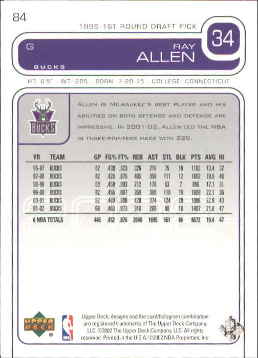 2002/2003 Upper Deck Basketball Part 1 Main Set Cards #1 to #260 - Picture 169 of 499