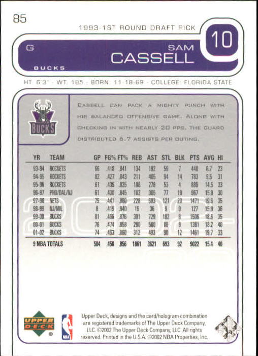 2002/2003 Upper Deck Basketball Part 1 Main Set Cards #1 to #260 - Picture 171 of 499
