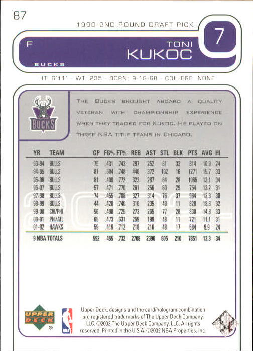 2002/2003 Upper Deck Basketball Part 1 Main Set Cards #1 to #260 - Picture 175 of 499