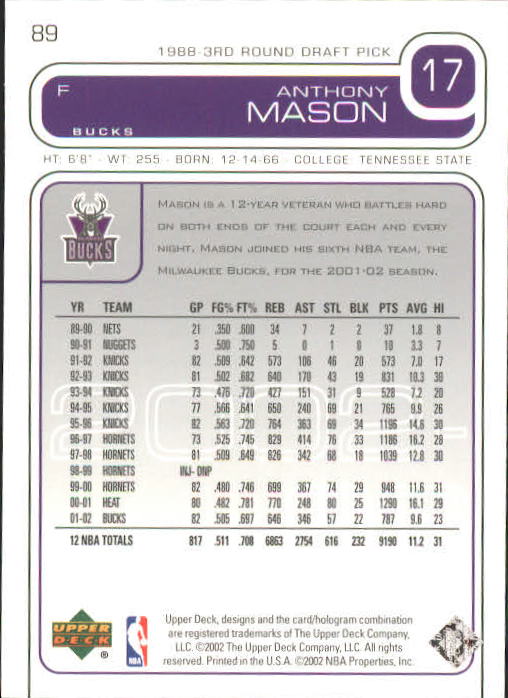 2002/2003 Upper Deck Basketball Part 1 Main Set Cards #1 to #260 - Picture 179 of 499