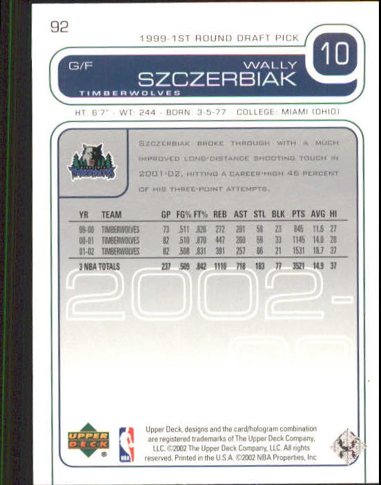 2002/2003 Upper Deck Basketball Part 1 Main Set Cards #1 to #260 - Picture 185 of 499