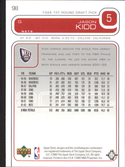 2002/2003 Upper Deck Basketball Part 1 Main Set Cards #1 to #260 - Picture 197 of 499