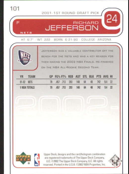 2002/2003 Upper Deck Basketball Part 1 Main Set Cards #1 to #260 - Picture 203 of 499
