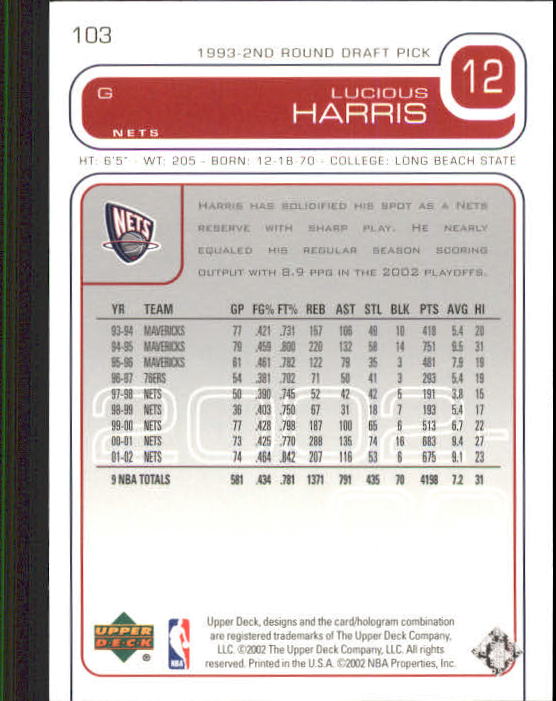 2002/2003 Upper Deck Basketball Part 1 Main Set Cards #1 to #260 - Picture 207 of 499