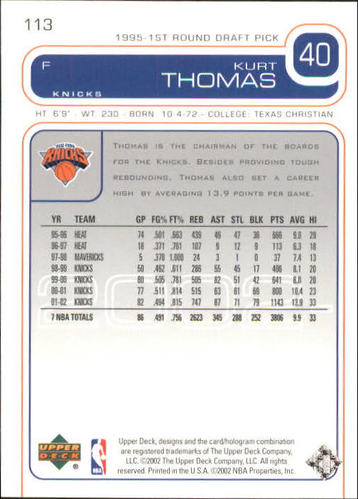 2002/2003 Upper Deck Basketball Part 1 Main Set Cards #1 to #260 - Picture 227 of 499