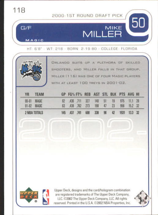2002/2003 Upper Deck Basketball Part 1 Main Set Cards #1 to #260 - Picture 237 of 499