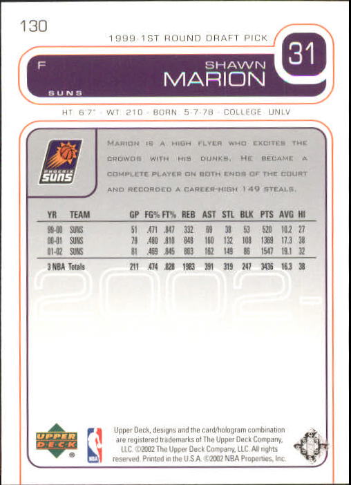 2002/2003 Upper Deck Basketball Part 1 Main Set Cards #1 to #260 - Picture 261 of 499