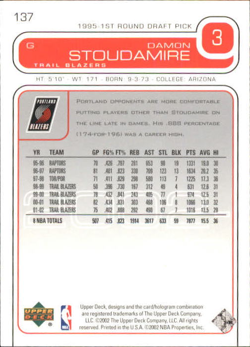 2002/2003 Upper Deck Basketball Part 1 Main Set Cards #1 to #260 - Picture 275 of 499