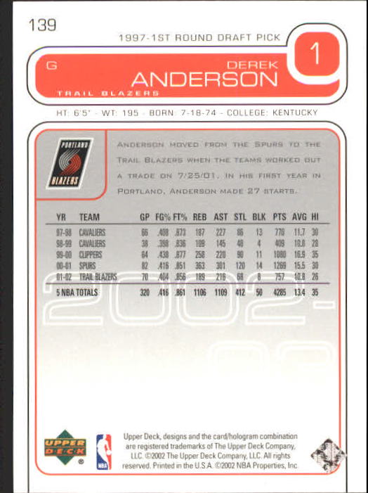 2002/2003 Upper Deck Basketball Part 1 Main Set Cards #1 to #260 - Picture 279 of 499