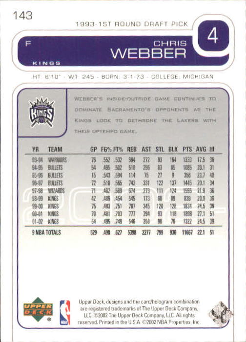 2002/2003 Upper Deck Basketball Part 1 Main Set Cards #1 to #260 - Picture 287 of 499