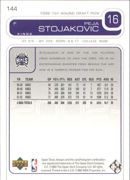2002/2003 Upper Deck Basketball Part 1 Main Set Cards #1 to #260 - Picture 289 of 499