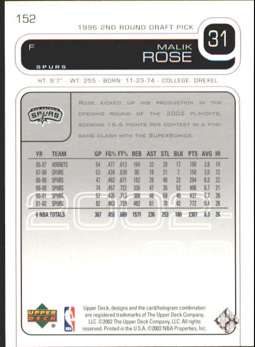 2002/2003 Upper Deck Basketball Part 1 Main Set Cards #1 to #260 - Picture 305 of 499