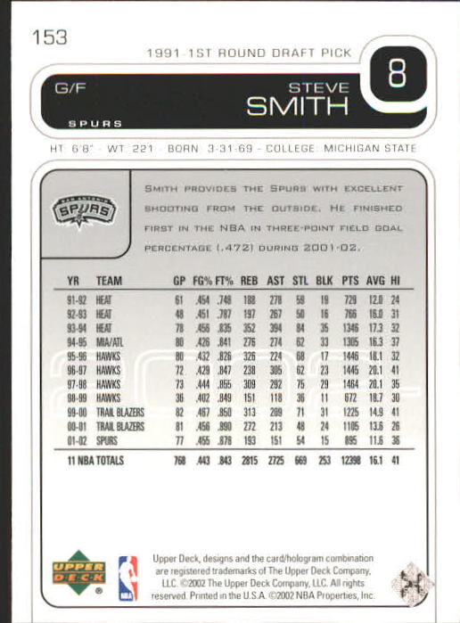 2002/2003 Upper Deck Basketball Part 1 Main Set Cards #1 to #260 - Picture 307 of 499