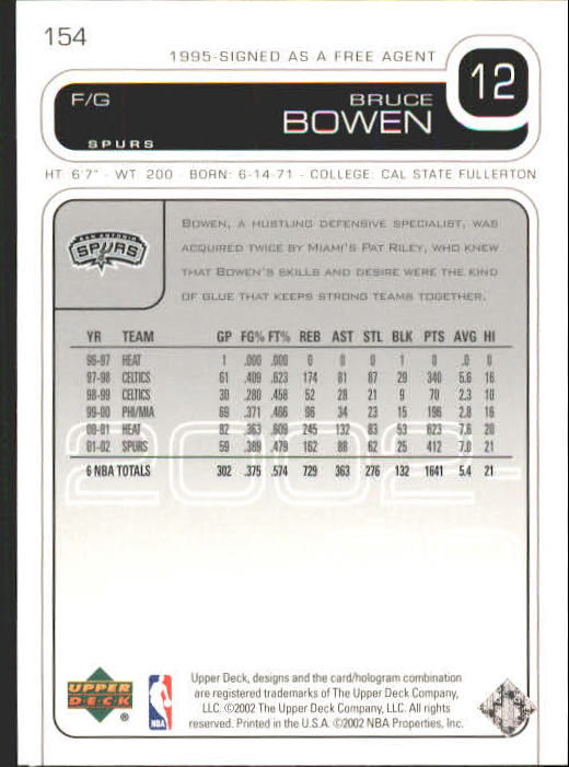2002/2003 Upper Deck Basketball Part 1 Main Set Cards #1 to #260 - Picture 309 of 499
