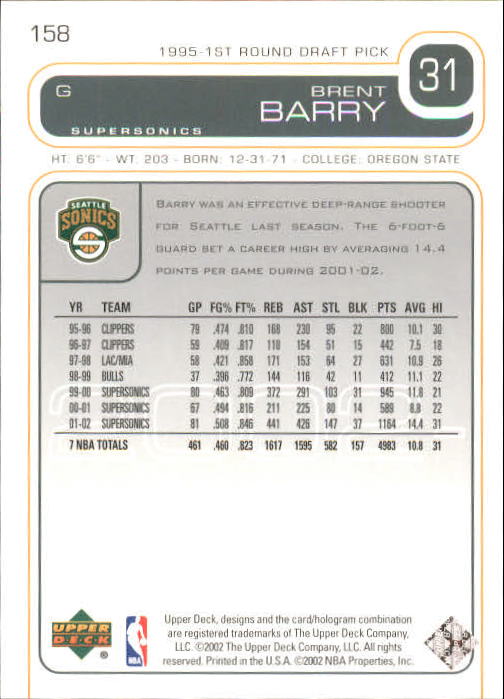 2002/2003 Upper Deck Basketball Part 1 Main Set Cards #1 to #260 - Picture 317 of 499
