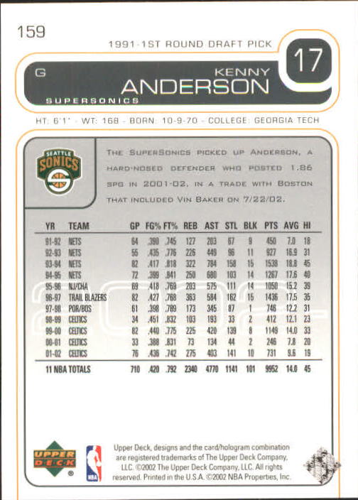 2002/2003 Upper Deck Basketball Part 1 Main Set Cards #1 to #260 - Picture 319 of 499