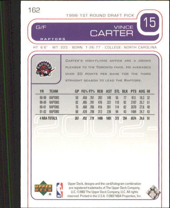 2002/2003 Upper Deck Basketball Part 1 Main Set Cards #1 to #260 - Picture 325 of 499