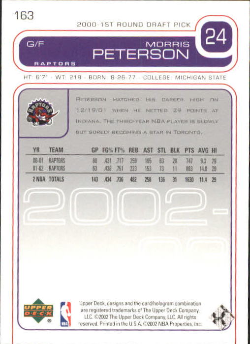 2002/2003 Upper Deck Basketball Part 1 Main Set Cards #1 to #260 - Picture 327 of 499