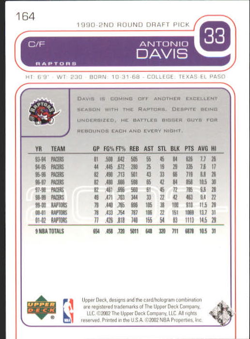 2002/2003 Upper Deck Basketball Part 1 Main Set Cards #1 to #260 - Picture 329 of 499