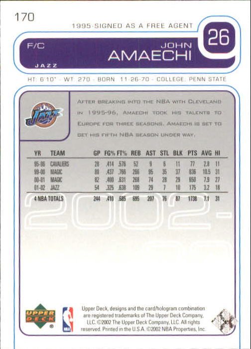 2002/2003 Upper Deck Basketball Part 1 Main Set Cards #1 to #260 - Picture 341 of 499