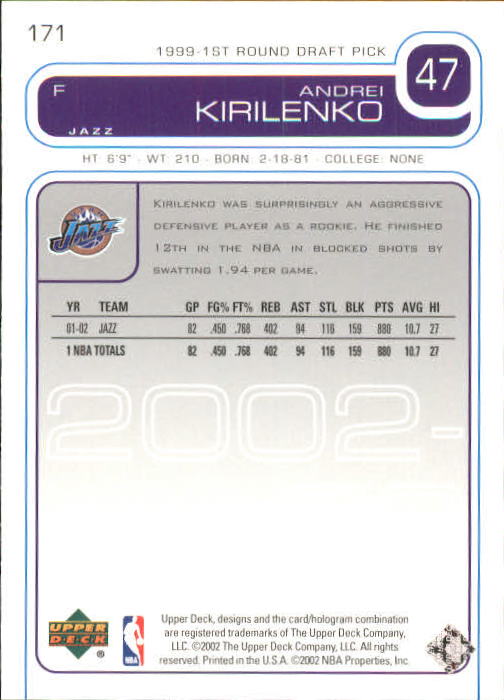 2002/2003 Upper Deck Basketball Part 1 Main Set Cards #1 to #260 - Picture 343 of 499