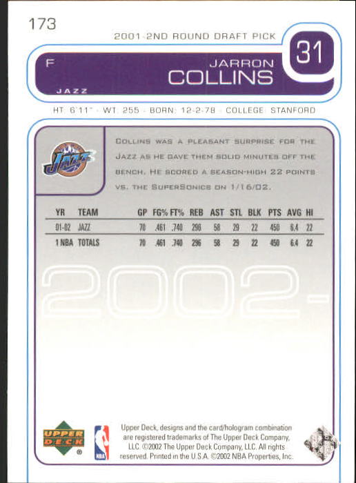 2002/2003 Upper Deck Basketball Part 1 Main Set Cards #1 to #260 - Picture 347 of 499
