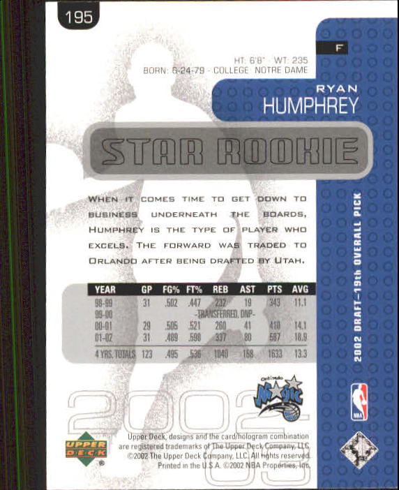 2002/2003 Upper Deck Basketball Part 1 Main Set Cards #1 to #260 - Picture 385 of 499