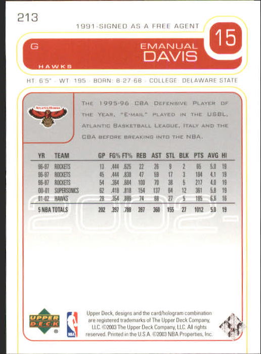 2002/2003 Upper Deck Basketball Part 1 Main Set Cards #1 to #260 - Picture 405 of 499