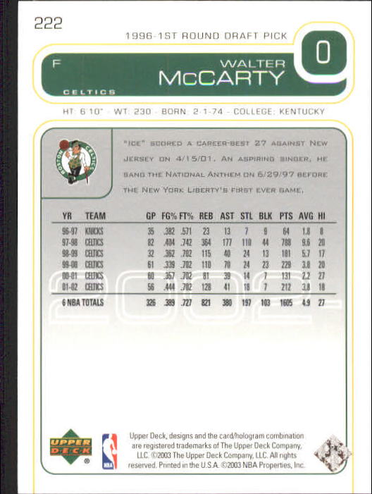 2002/2003 Upper Deck Basketball Part 1 Main Set Cards #1 to #260 - Picture 423 of 499